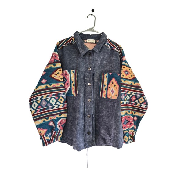 new in Jackets & Blazers - New In 1X Aztec Shacket Southwestern Boho Western Oversized Shirt Jacket Blue